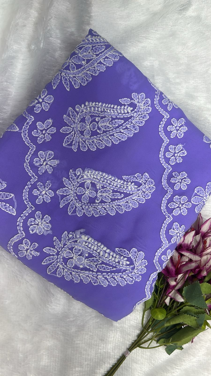 Pure Chiffon Chikankari Half Jaal Work Hand Embroidery Saree with Blouse