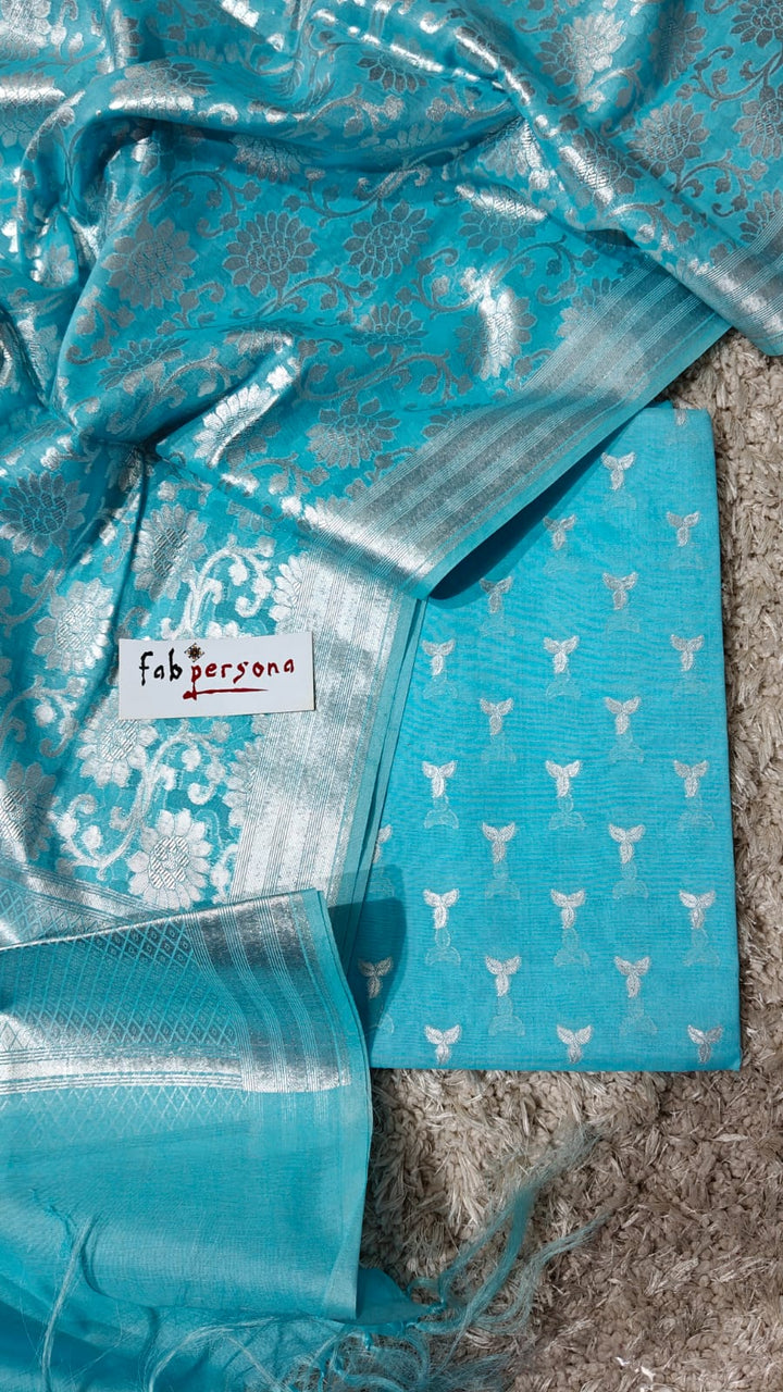 Banarasi Chanderi Silk Zari Work Unstitched Suit .