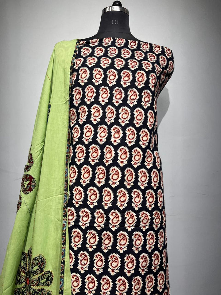 Pure Cotton Azrakh Print Unstitched suit With Dupatta.