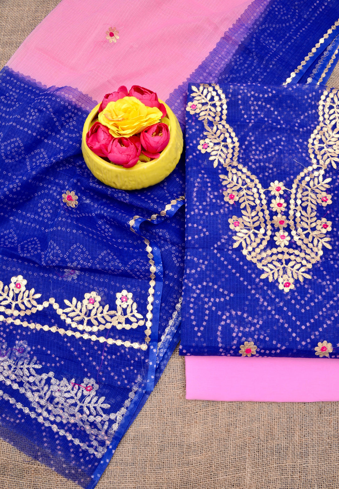 Kota Doriya Bandej Gotta Patti Work Unstitched Suit