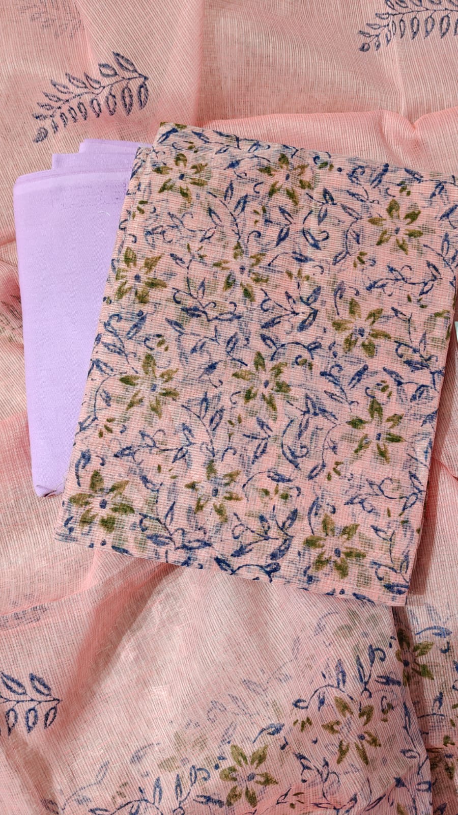 Kota Doriya Hand Print Unstitched Suit.