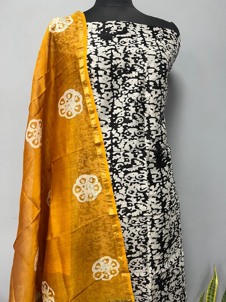 Pure Hand Block Chanderi Silk Unstitchd Suit