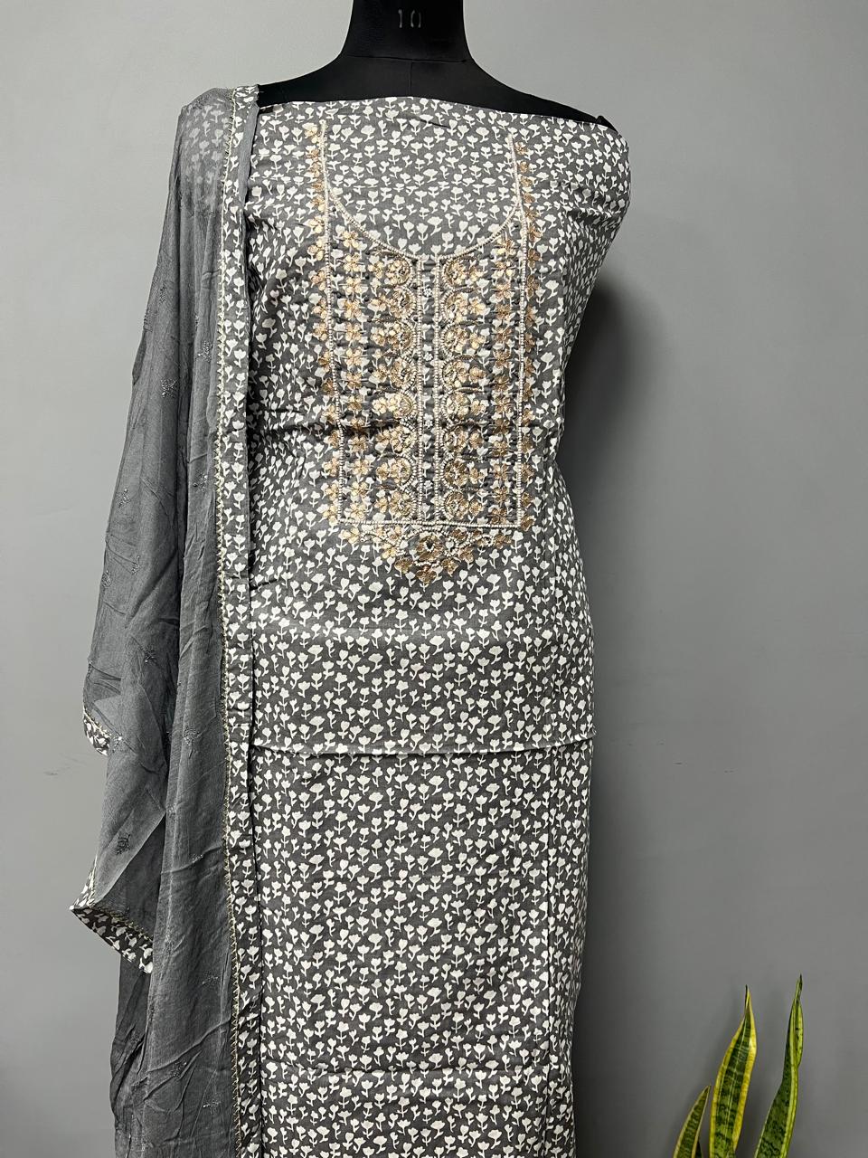 Pure Cotton Hand Block Gotta patti Work unstitched suit
