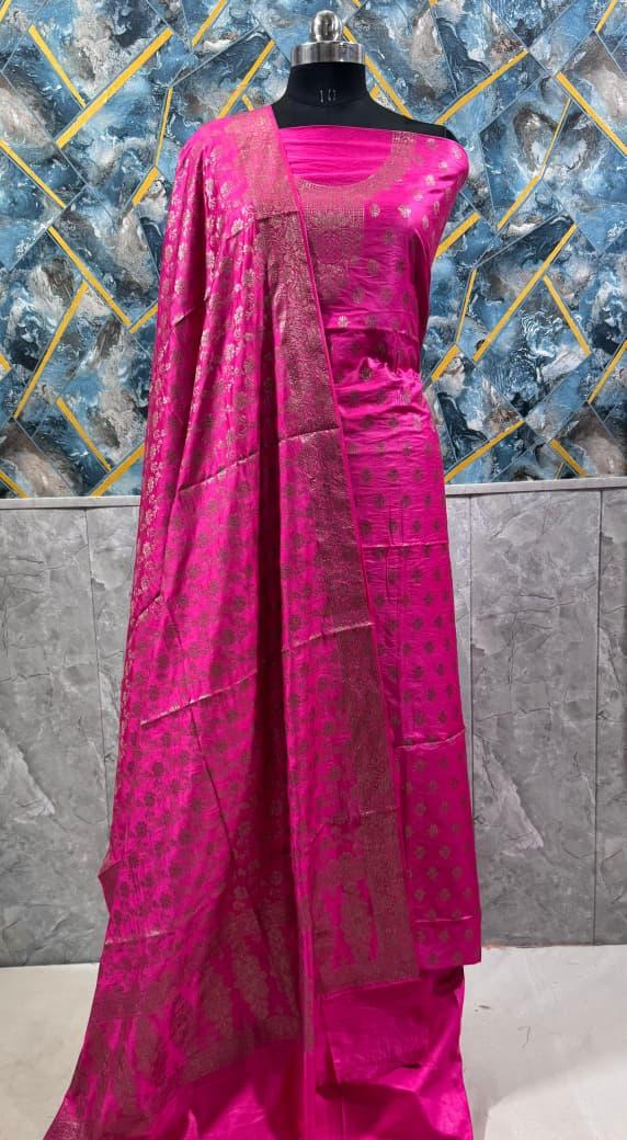 Banarasi  Resham Silk Cotton Zari  Work Unstitched Suit