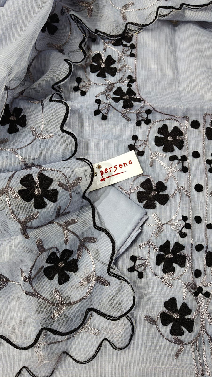 Kota Doria Unstitched Suit with Aari work