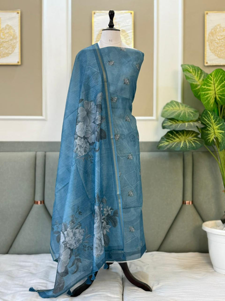 Pure Banarasi Chanderi Silk Unstitched Suit with Digital printed  Dupatta