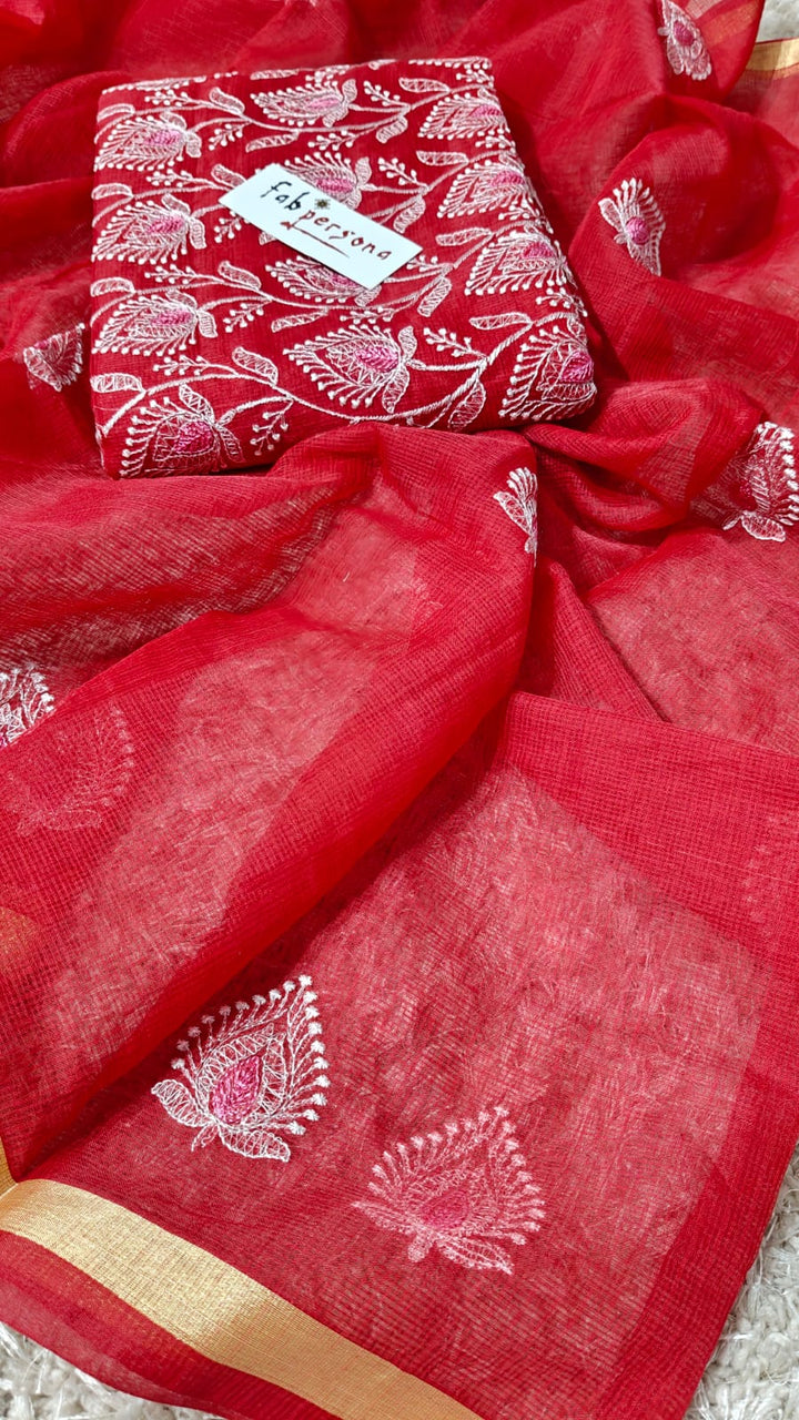 Pure Kota Doriya Embroidered Unstitched Suit With Dupatta