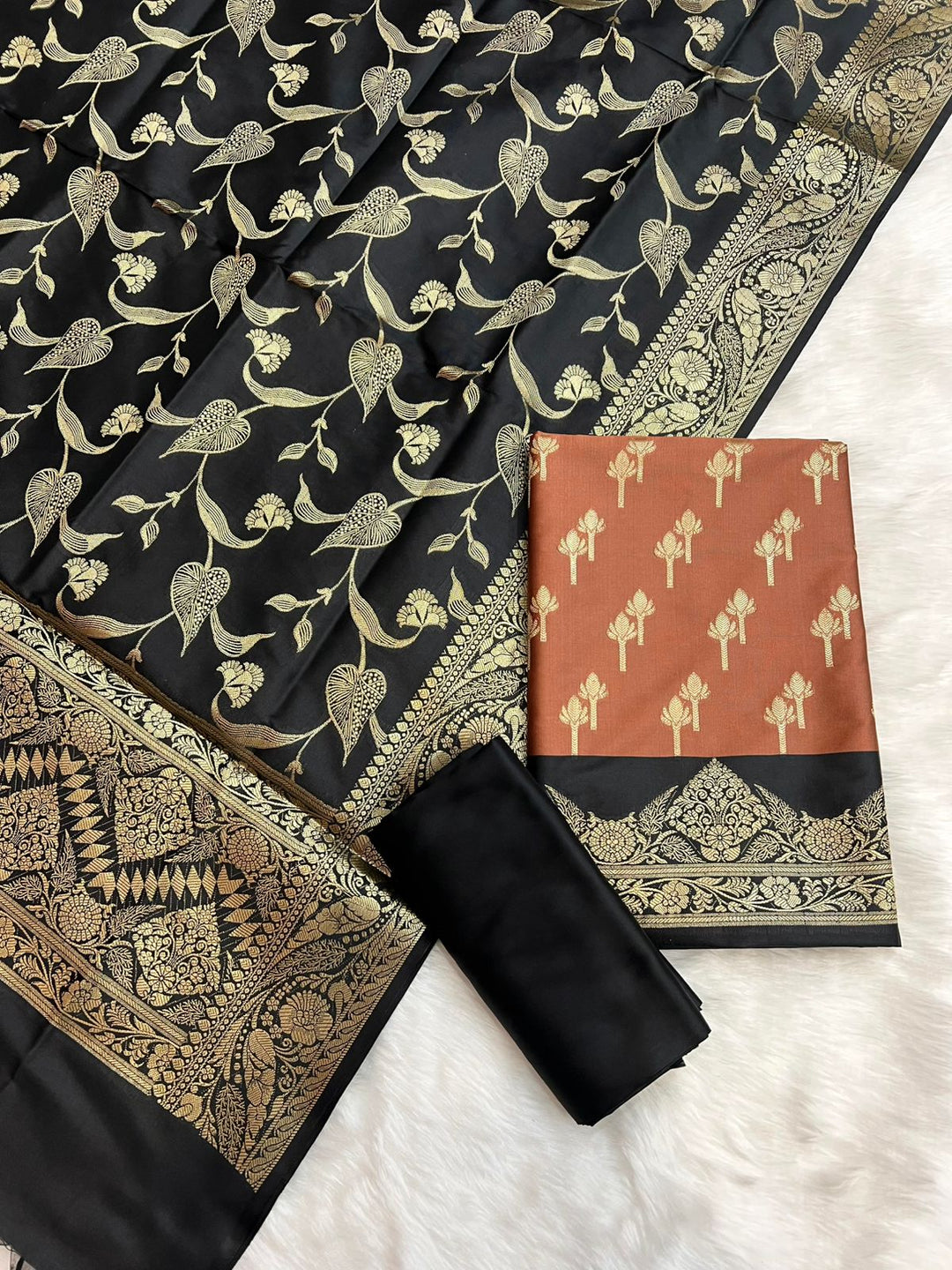 Pure Banarasi Silk Unstitched Suit With Jaal Dupatta .