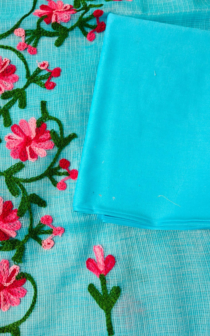 Kota Doria Unstitched Suit with Aari work
