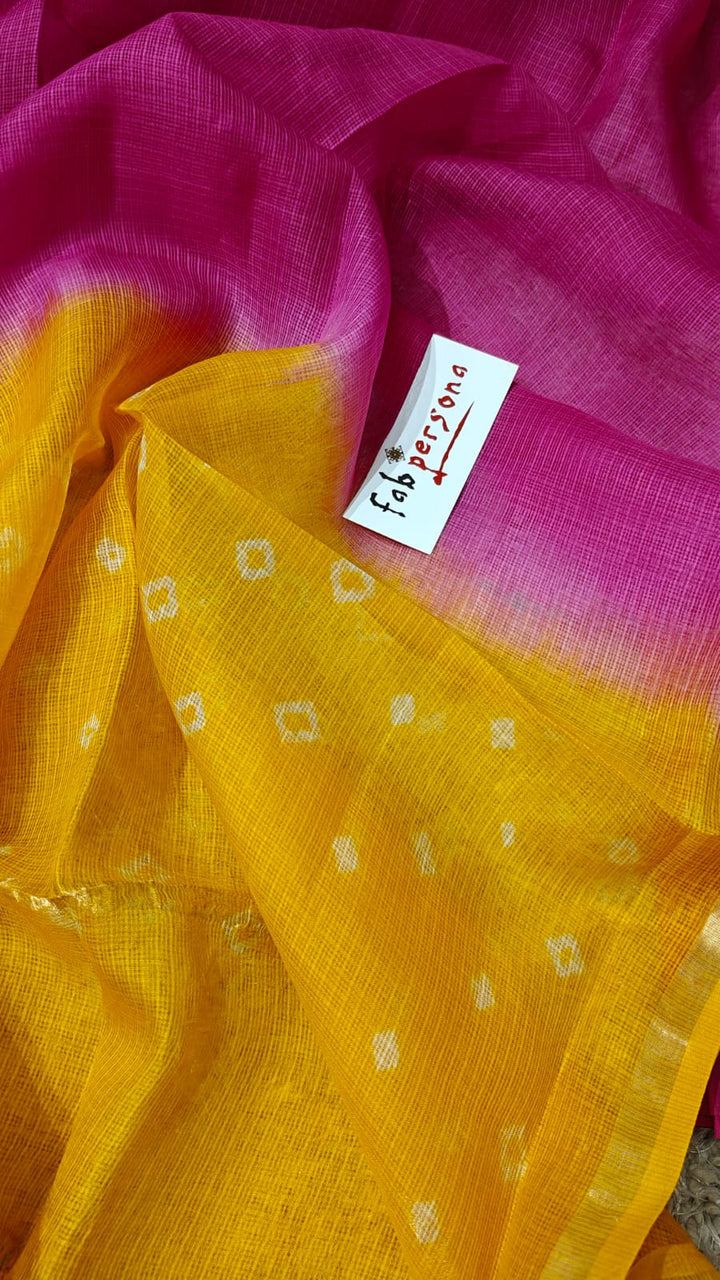 Yellow Color Kota silk Bandhej Pattern Unstitched Suit