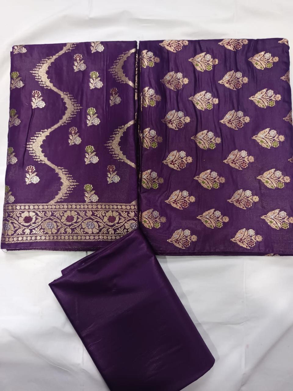 Banarasi  Resham Silk Cotton Zari  Work Unstitched Suit
