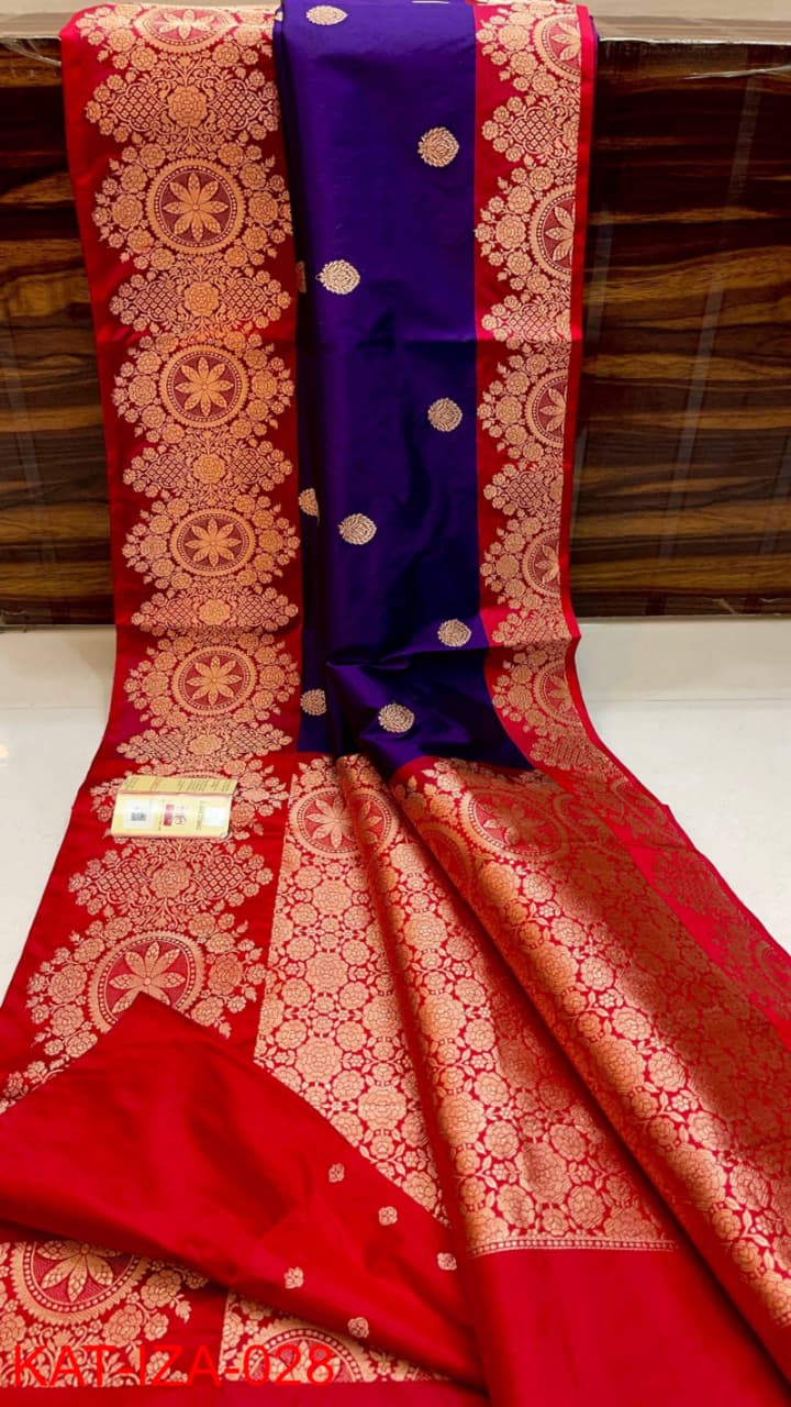 Pure Banarasi Katan Silk Saree With Antique Zari Work .