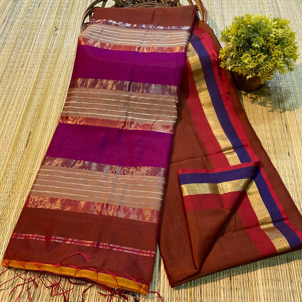 Handloom Maheshwari Silk Saree With Blouse.