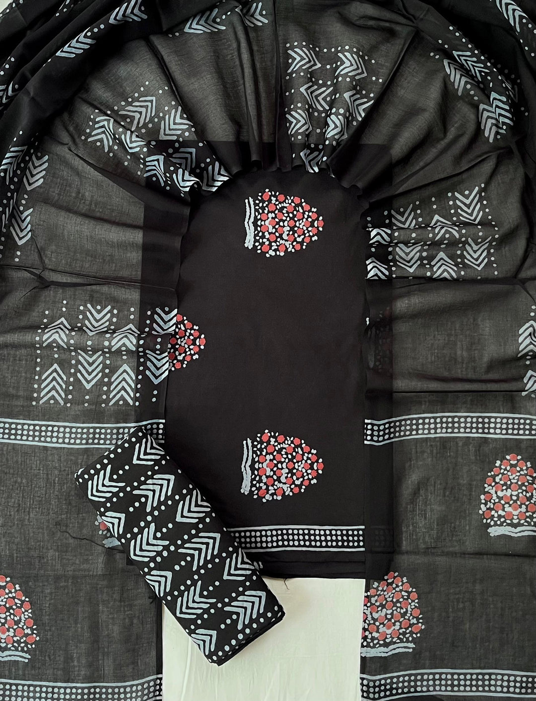 Pure Cotton Hand Block Print Unstitched Suit With Cotton Dupatta
