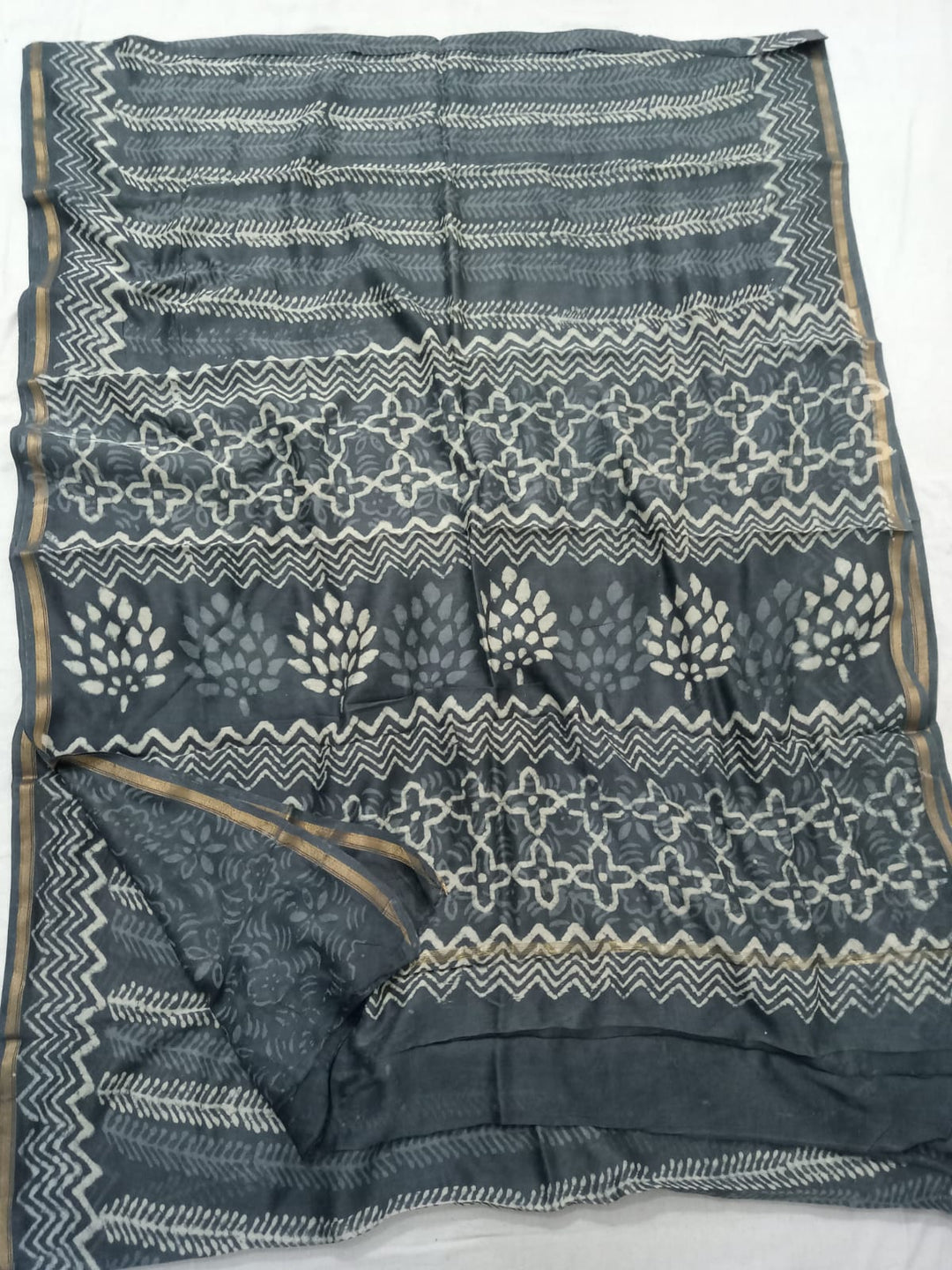Pure Chanderi Silk Hand Block Print Saree.