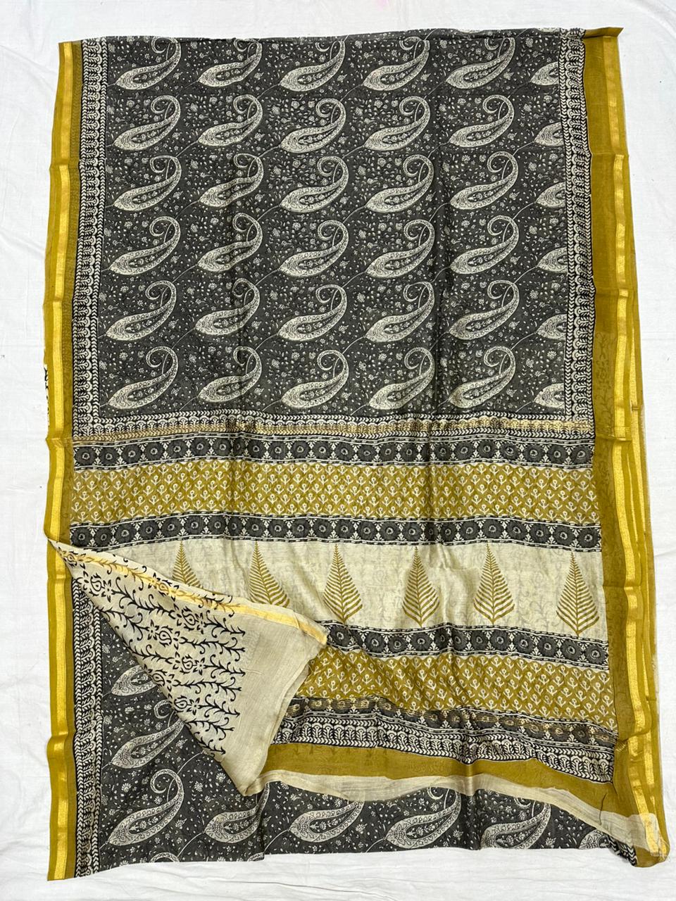 Pure Chanderi Silk Hand Block Print Saree.