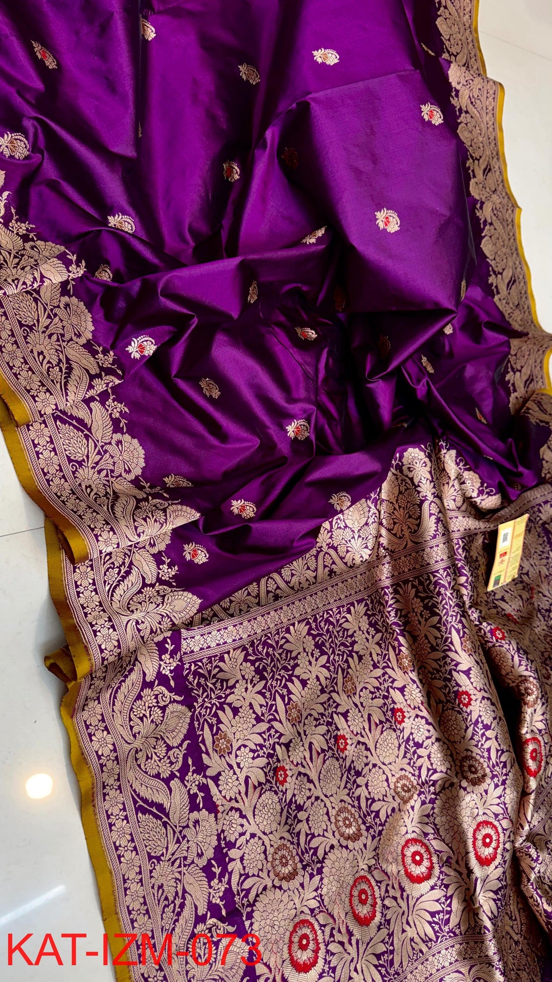 Pure Katan Silk Saree With Antique Zari Work Saree With Meena work.