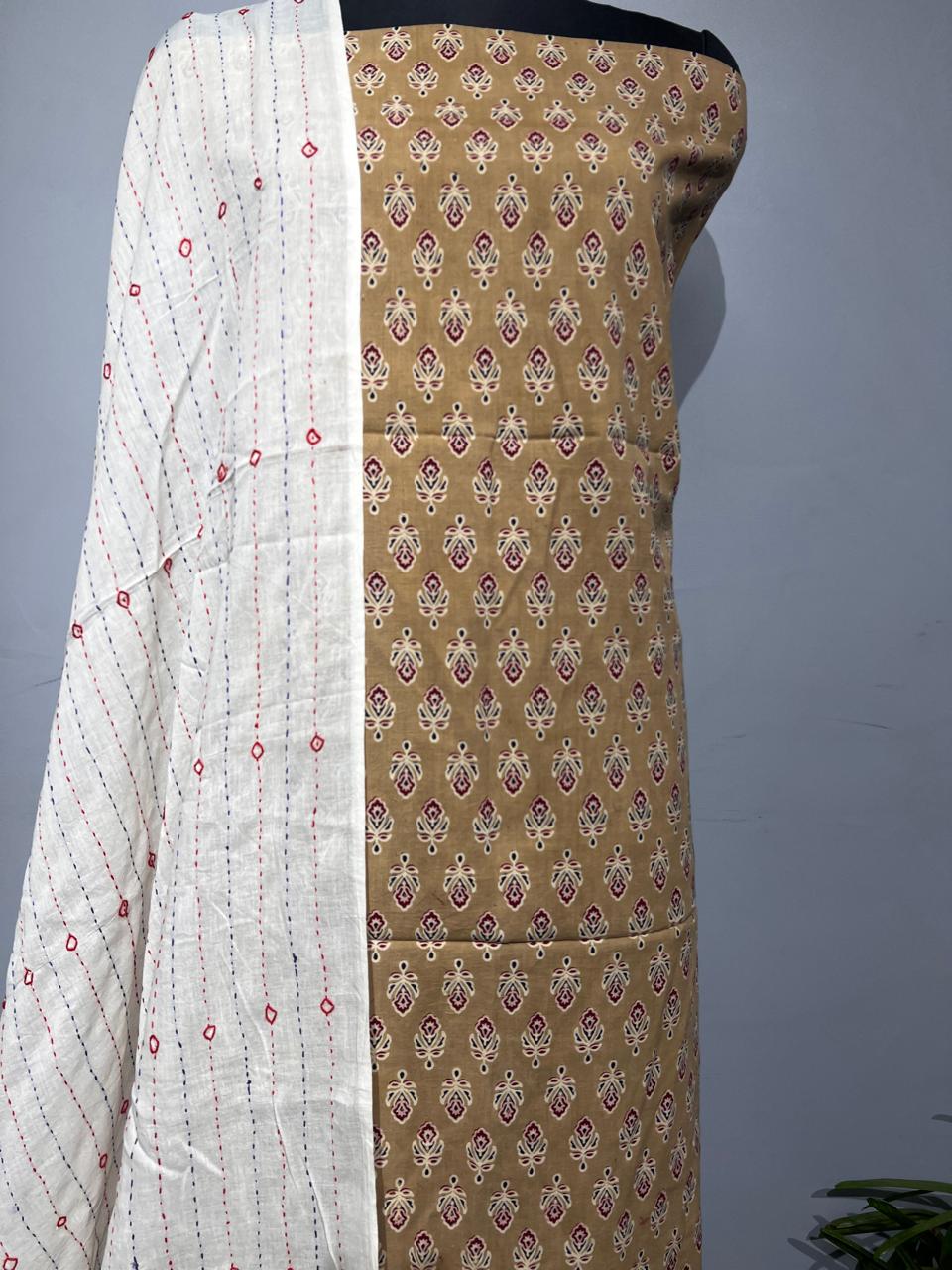 Pure Cotton Azrakh Print Unstitched suit With Dupatta.