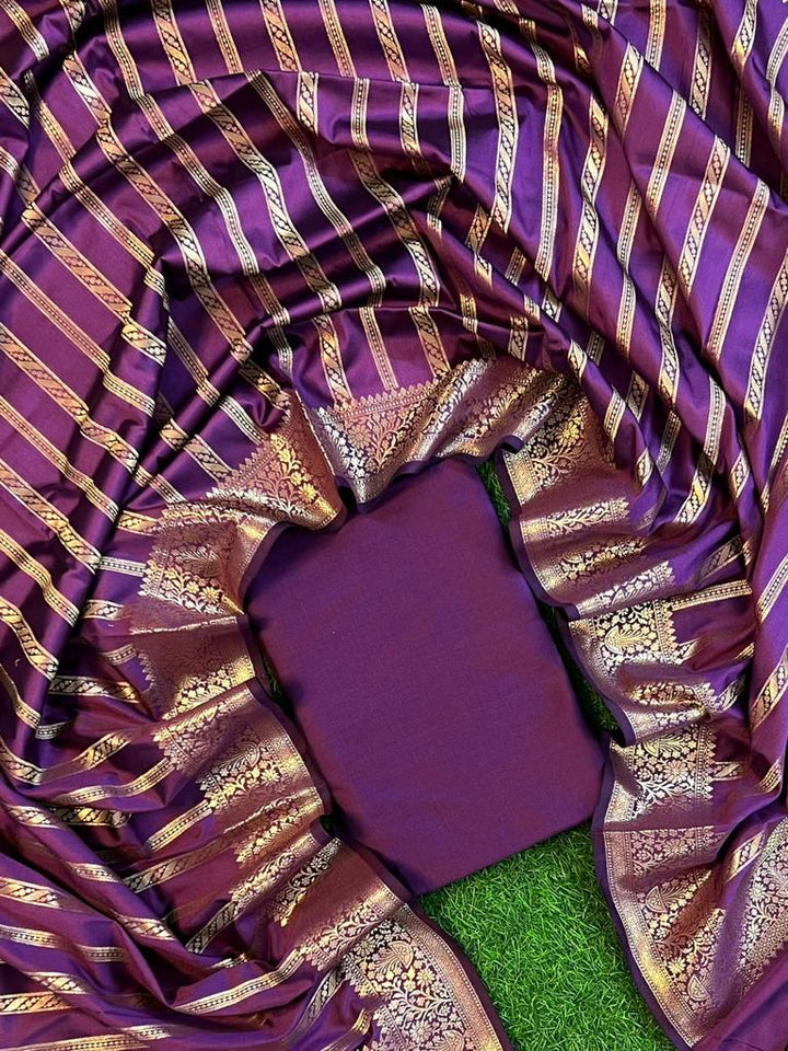 Exclusive Banarasi Soft Silk 3 pc Unstitched Suit .