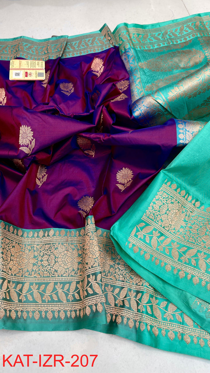 Pure Katan Silk Saree With Antique Zari Work Saree.