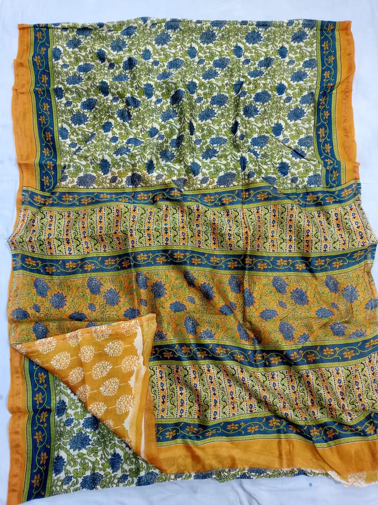 Pure Chanderi Silk Hand Block Print Saree.