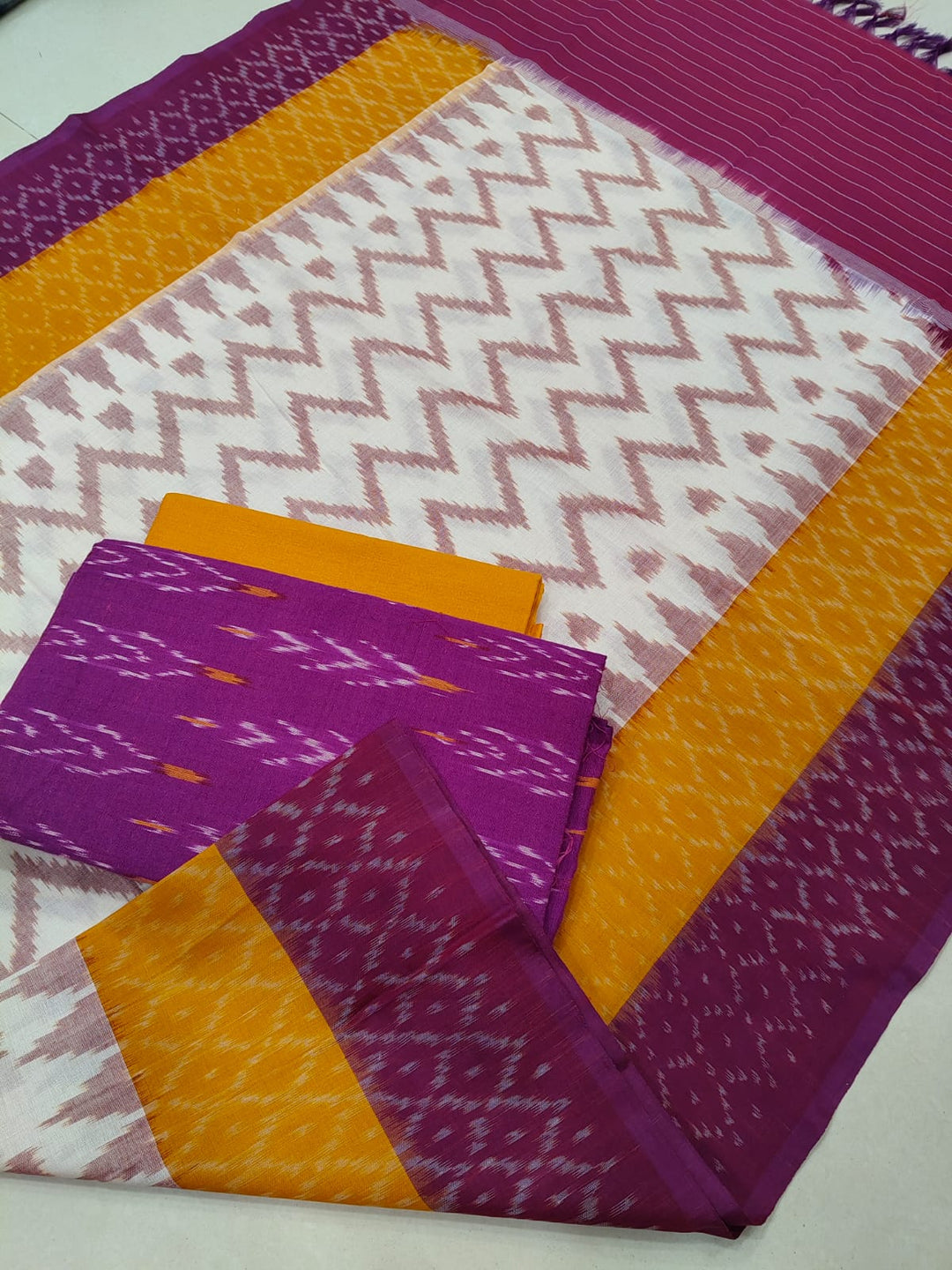 Pure Double Ikkat Cotton Unstitched Suit.