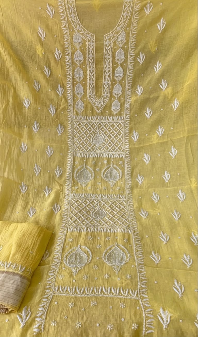 Pure Mul- Mul Chakiankari Work Unstitched Suit with Cutdana work
