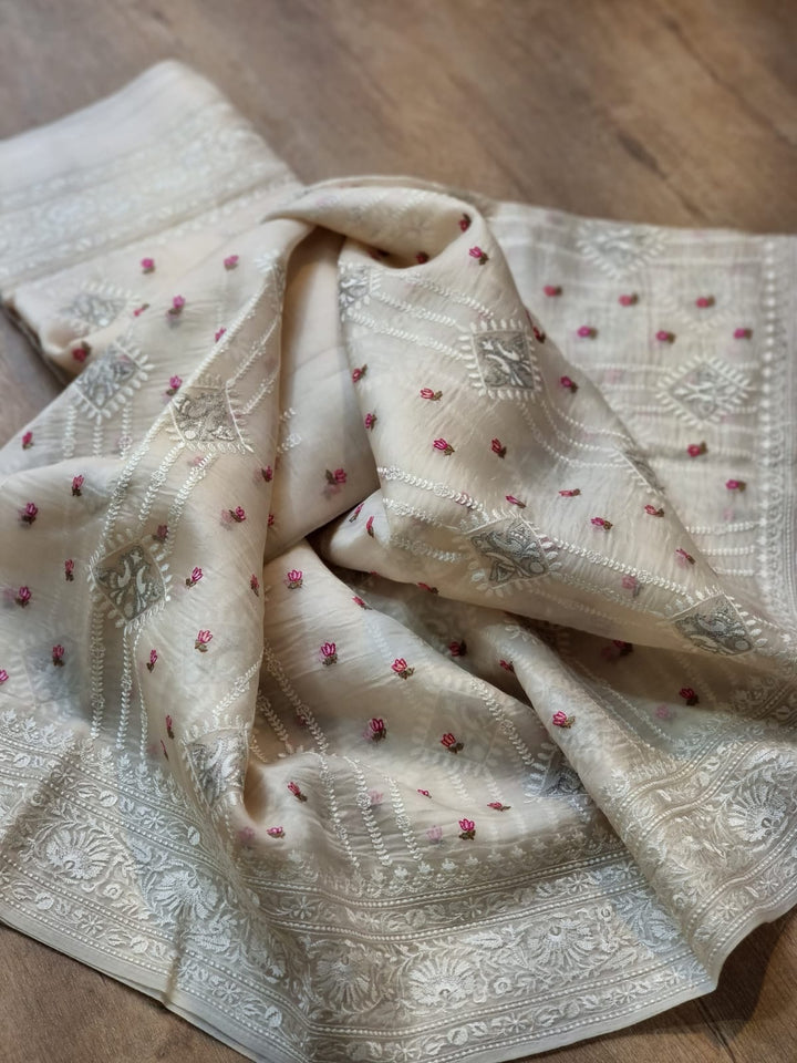 Pure Organza Silk Embroidery work Saree.