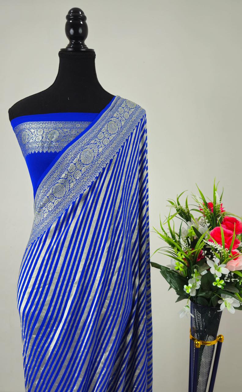 Pure Banarasi Handloom Khaddi Georgette Silk Water Zari Work Saree. | NEW EDITION |