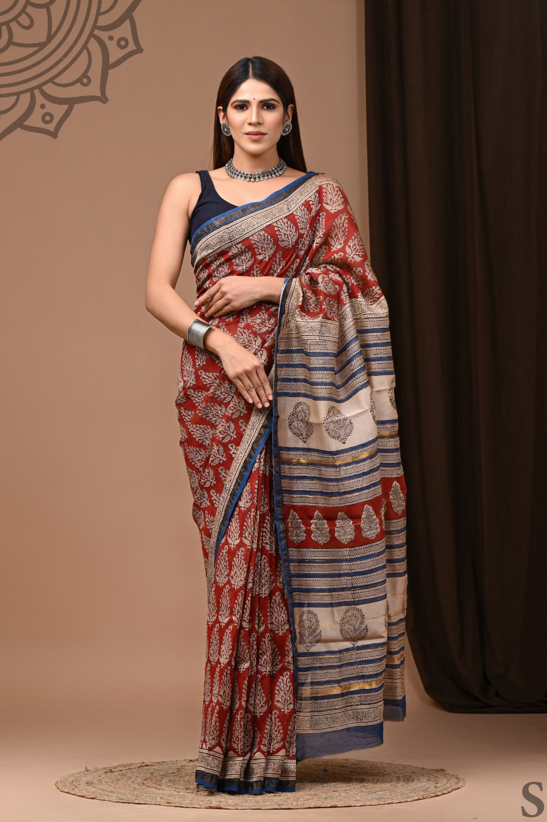 Hand Block Print Pure Chanderi Saree With Blouse
