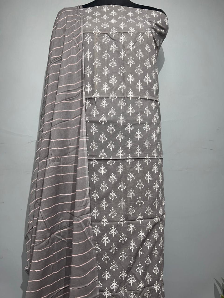 Pure Cotton Hand Block Print Unstitched Suit With Cotton Dupatta