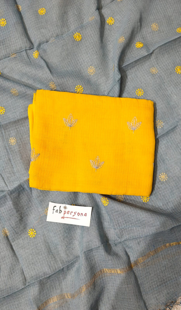 Mustard Yellow Kota Doria Salwar Suit with Embroidery work