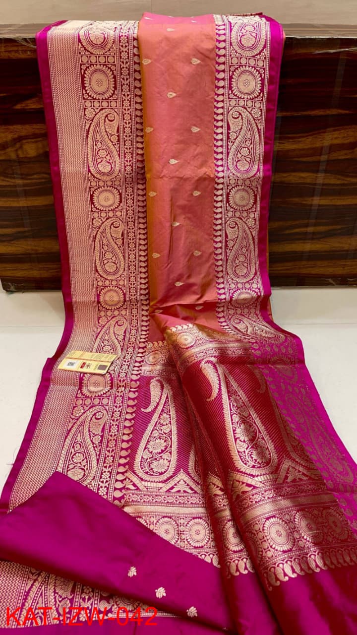 Pure Banarasi Katan Silk Saree With Antique Zari Work .