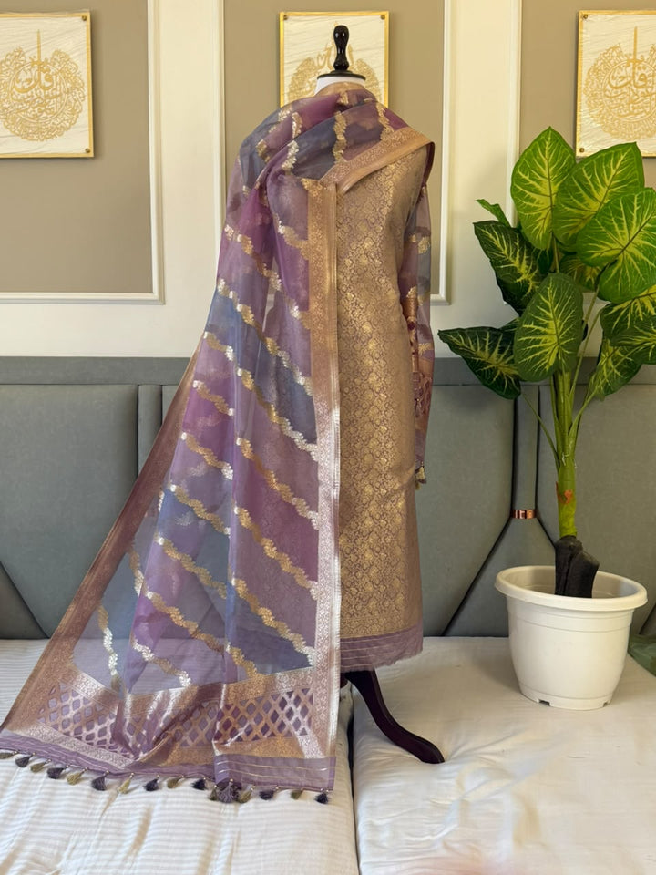 Pure Banarasi Brocade Zari work Unstitched Suit with Organza rangkat Dupatta