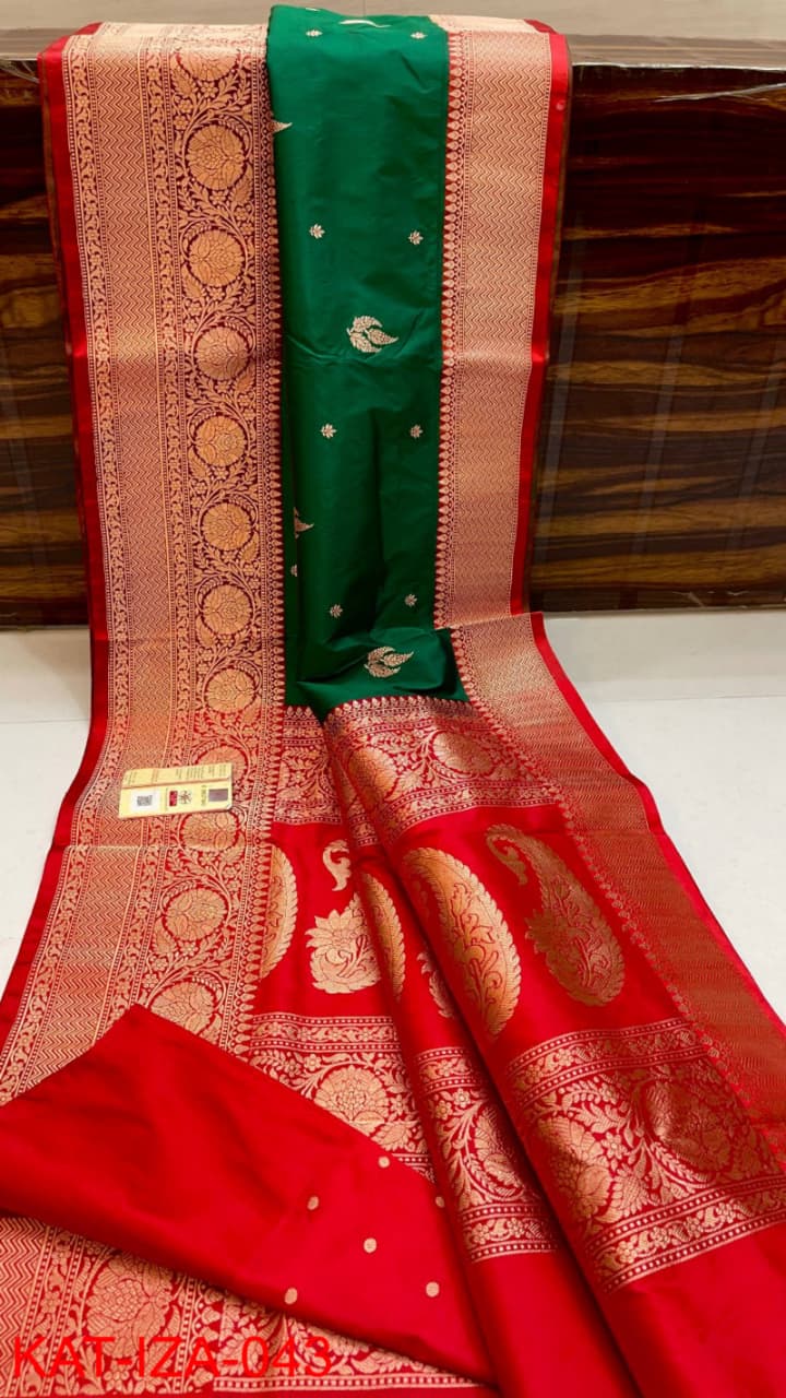Pure Banarasi Katan Silk Saree With Antique Zari Work .