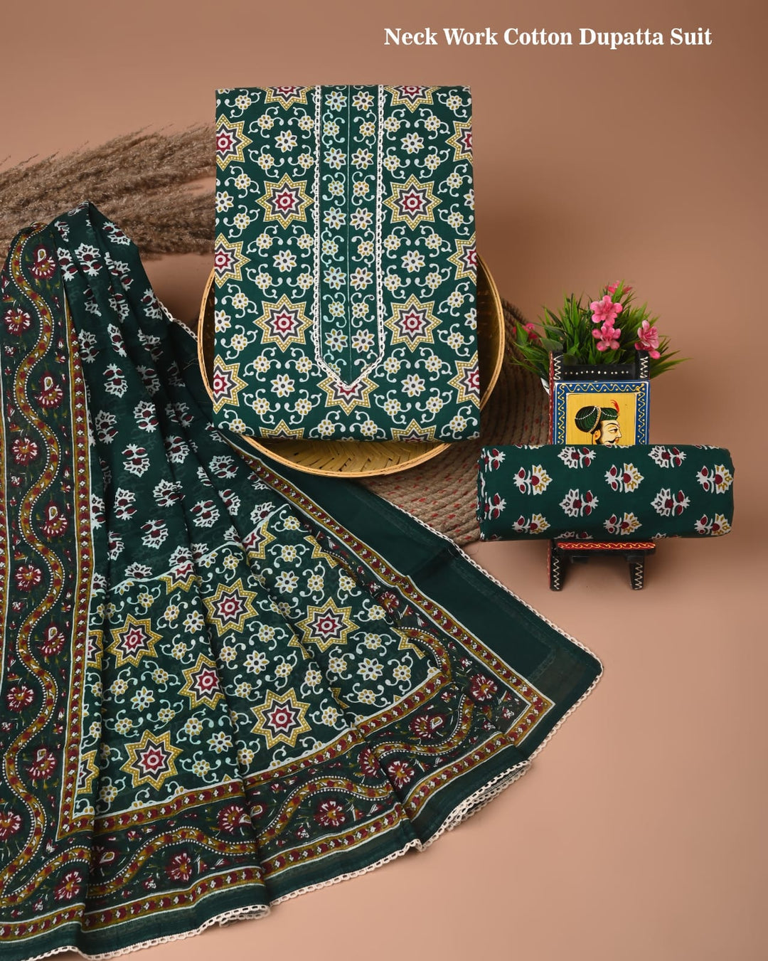 Pure Cotton Hand Block Gotta patti Work unstitched suit