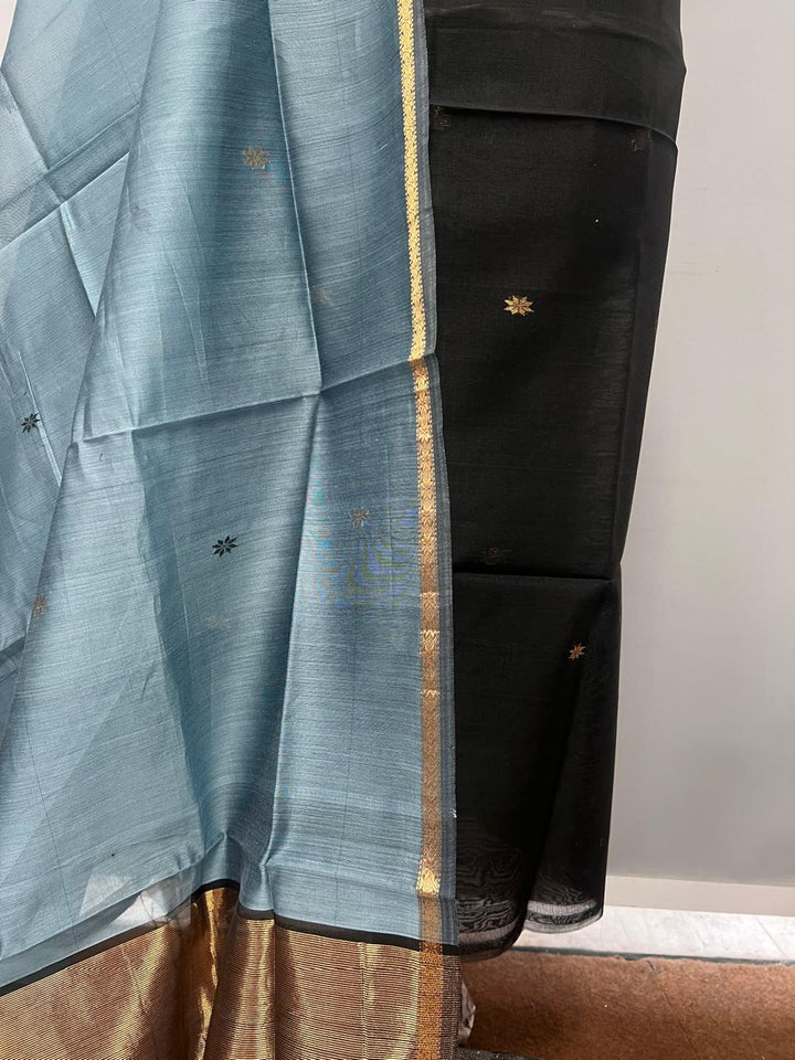Pure Maheshwari Silk Hand Loom Unstitched Suit.(2pc Set)