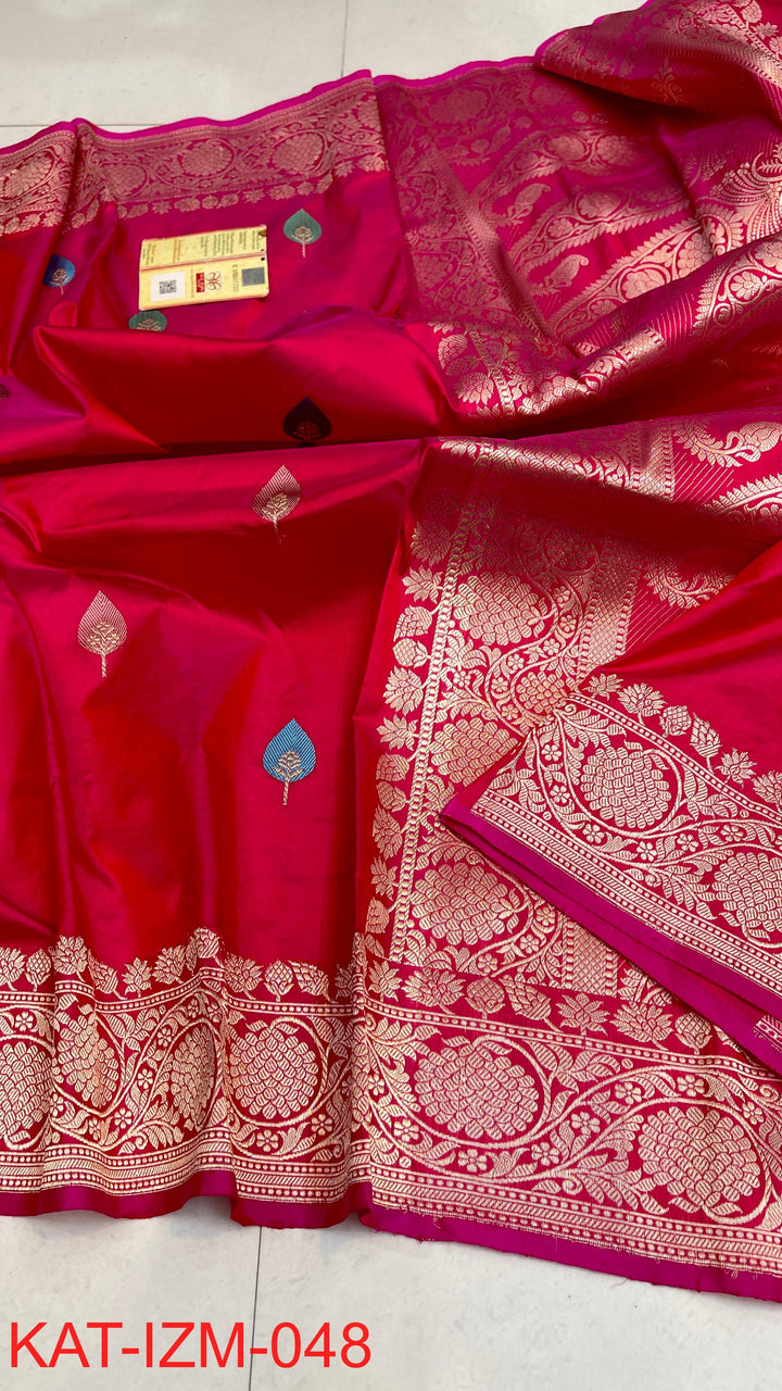 Pure Katan Silk Saree With Antique Zari Work Saree With Meena work.