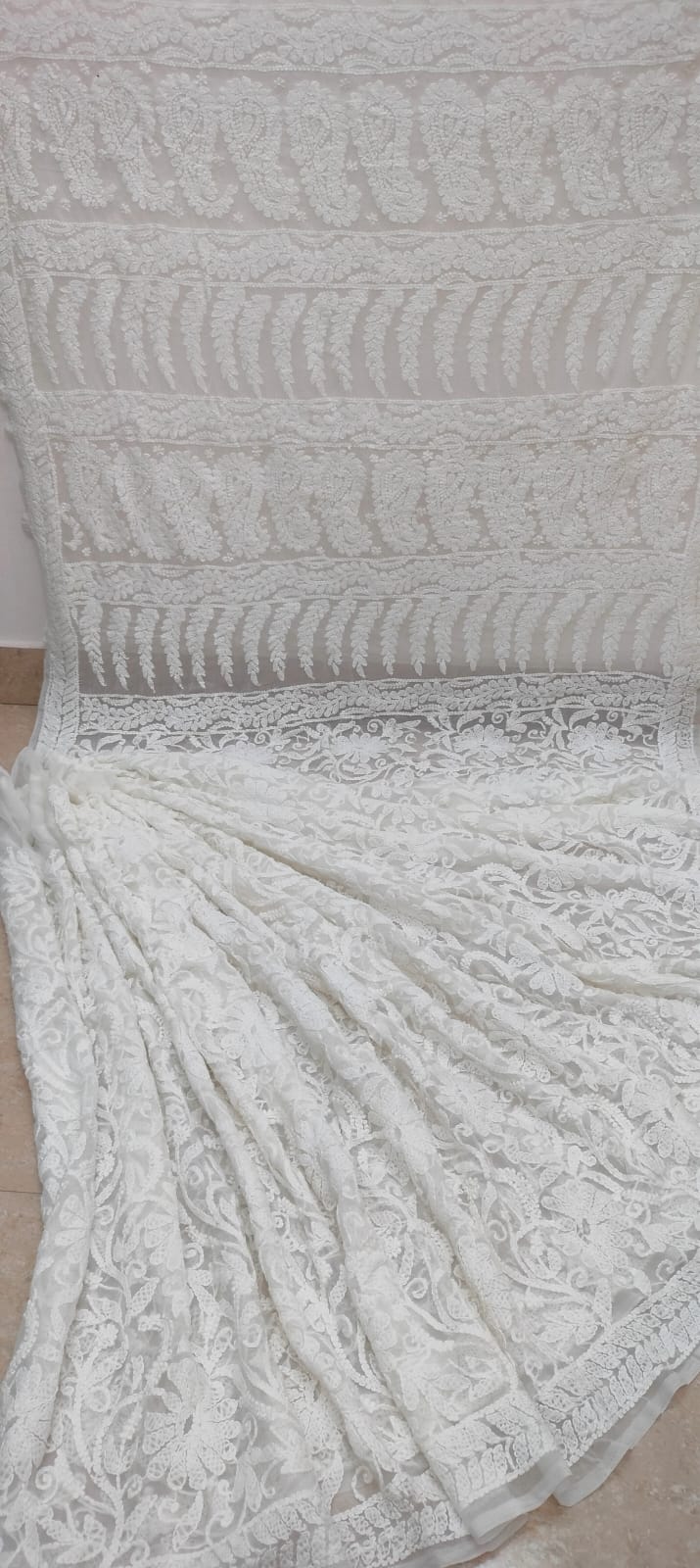 Pure Chiffon Georgette Chikankari Full Jaal Work Hand Embroidery Saree with Blouse