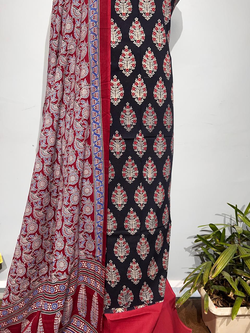 Pure Cotton Azrakh Print Unstitched suit With Dupatta