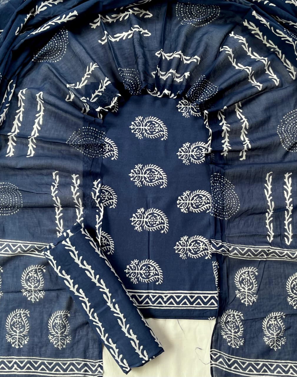 Pure Cotton Hand Block Print Unstitched Suit With Cotton Dupatta