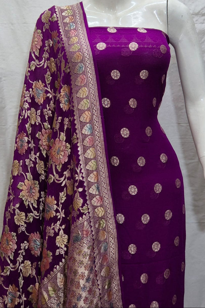 Pure Khaddi Chiffon Unstitched Suit With Water Zari Work.