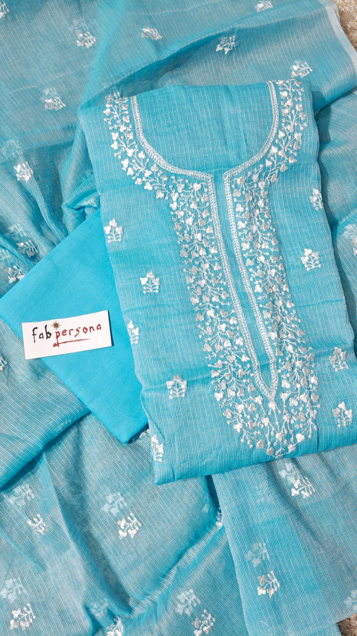 Pure Cotton Kota Doriya Embroidery Unstitched Suit With Dupatta