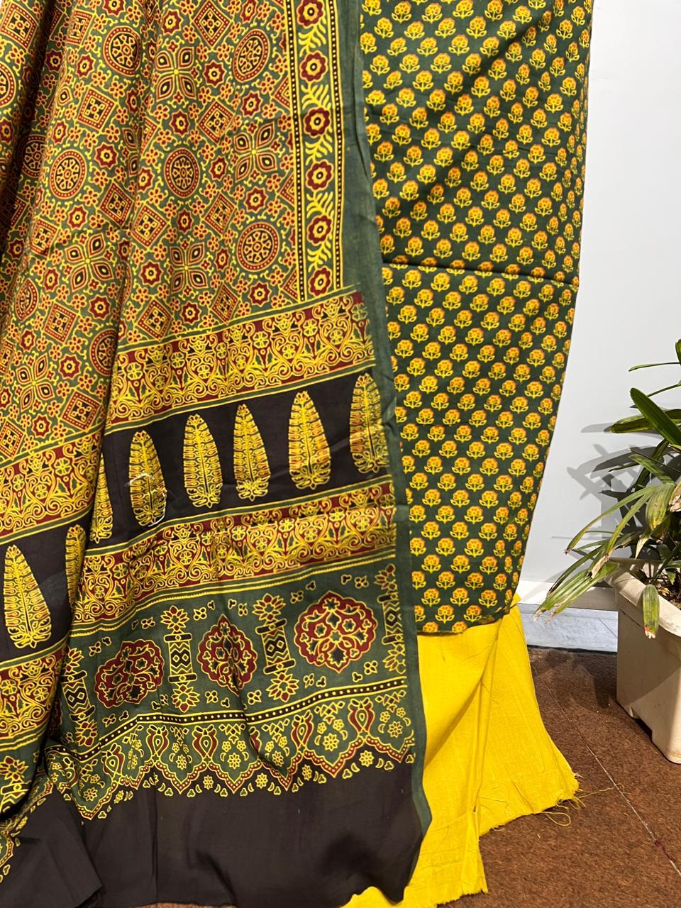 Pure Cotton Azrakh Print Unstitched suit With Dupatta