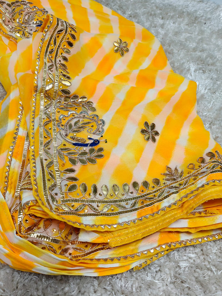 Pure Chiffon gota pati Hand work saree With Blouse.