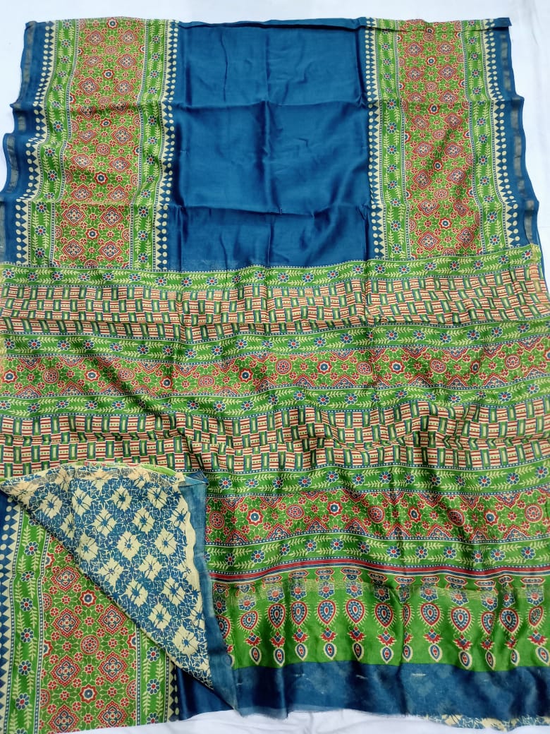 Pure Chanderi Silk Hand Block Print Saree.