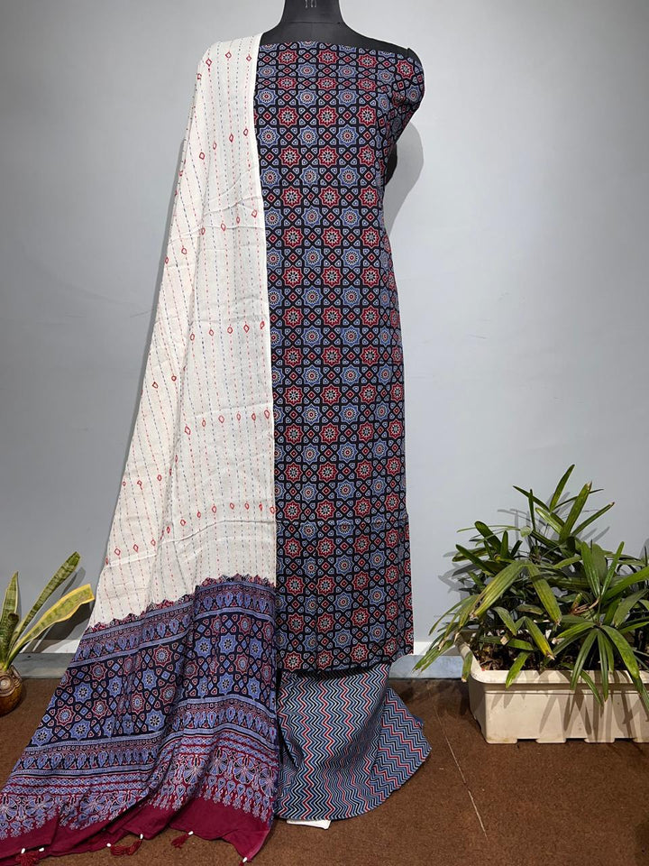 Pure Cotton Azrakh Print Unstitched suit With Dupatta