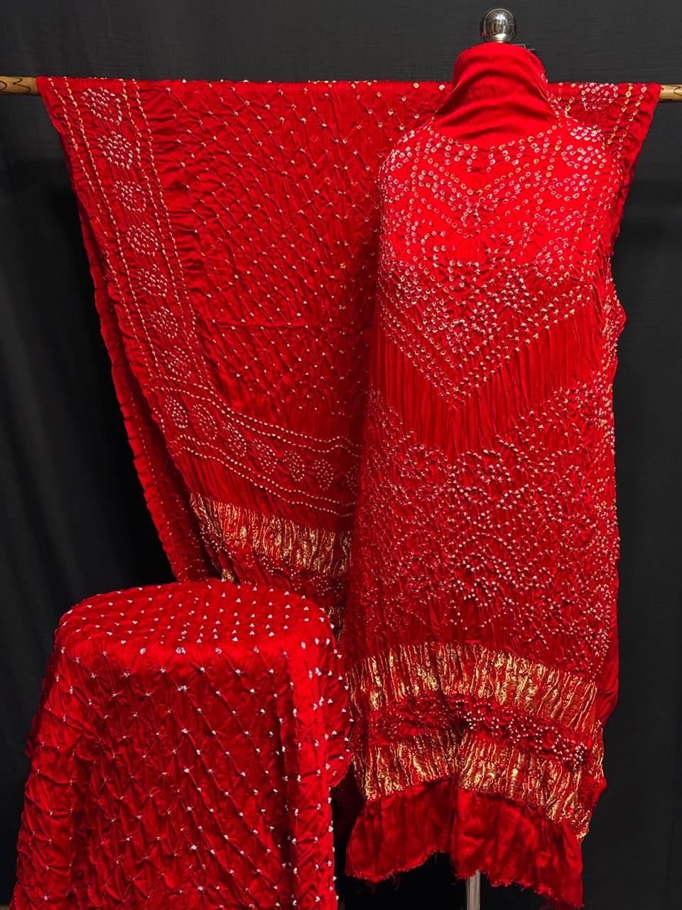 Premium Pure Modal Silk Rayi Bandhej 3-Piece Suit with Heavy Tissue Pallu Dupatta
