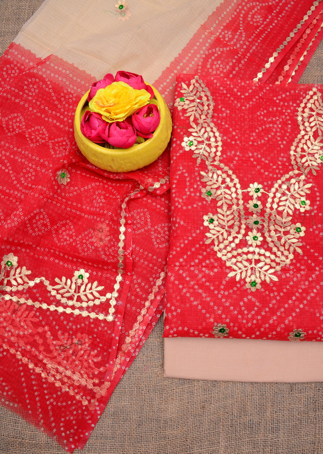 Kota Doriya Bandej Gotta Patti Work Unstitched Suit .