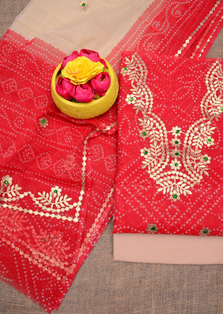 Kota Doriya Bandej Gotta Patti Work Unstitched Suit .